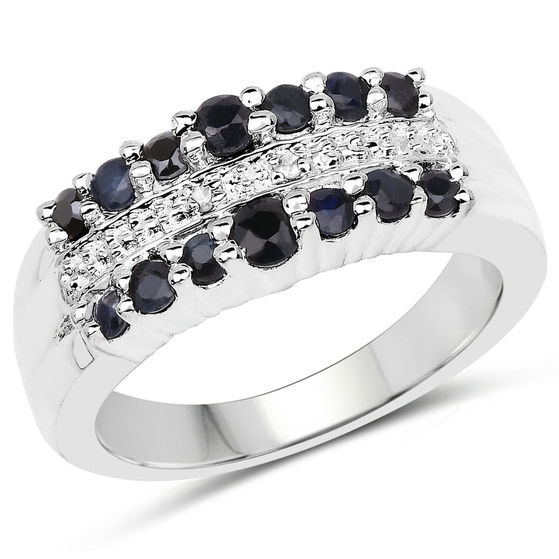 0.73 Carat Genuine Black Sapphire and White Topaz .925 Sterling Silver Ring