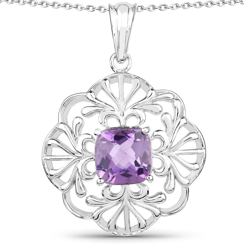 3.78 Carat Genuine Amethyst .925 Sterling Silver Pendant