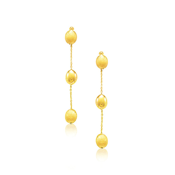 14k Yellow Gold Textured and Shiny Pebble Dangling Earrings