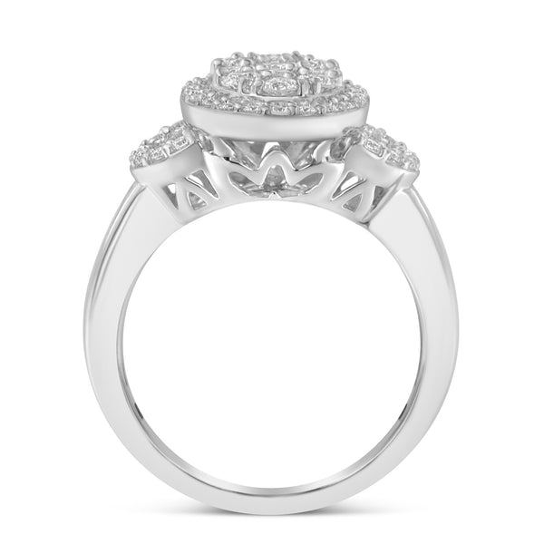 10K White Gold 1.0 Cttw Diamond Oval Cluster with Halo Vintage-Inspired Art Deco Buckle Style Statement Ring (G-H Color, SI1-SI2 Clarity) - Size 7