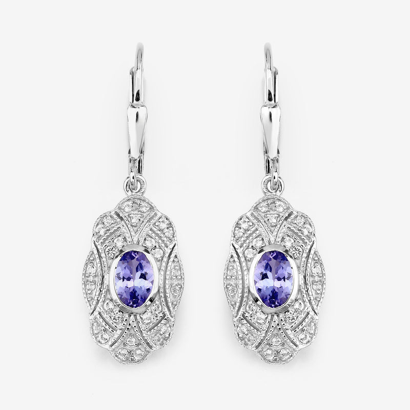 1.12 Carat Genuine Tanzanite and White Topaz .925 Sterling Silver Earrings