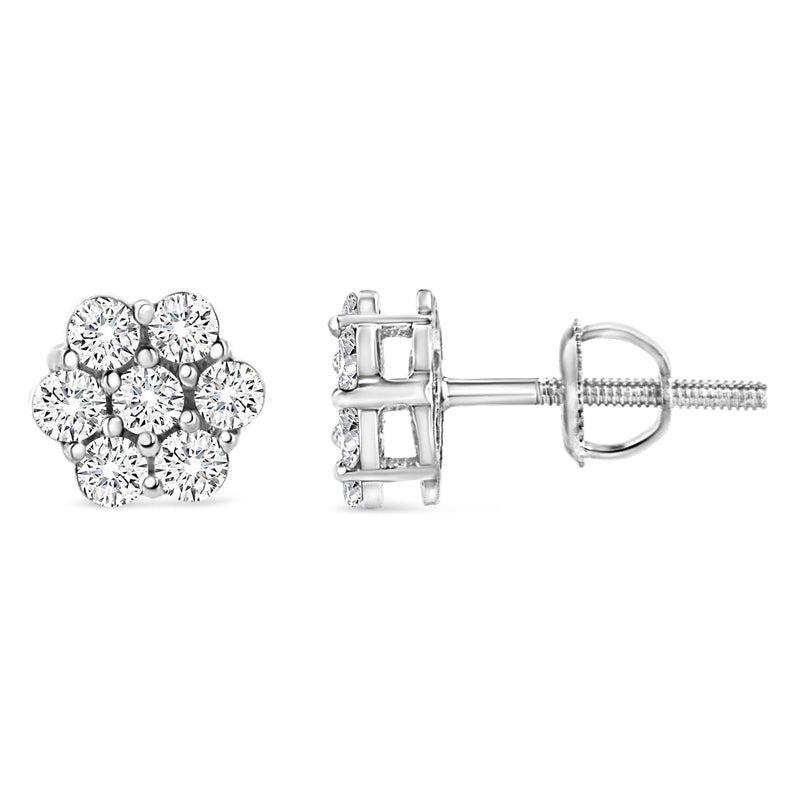 14K White Gold 1/2 cttw Round-Cut Diamond Floral Stud Earrings (I-J Color, SI2-I1 Clarity)