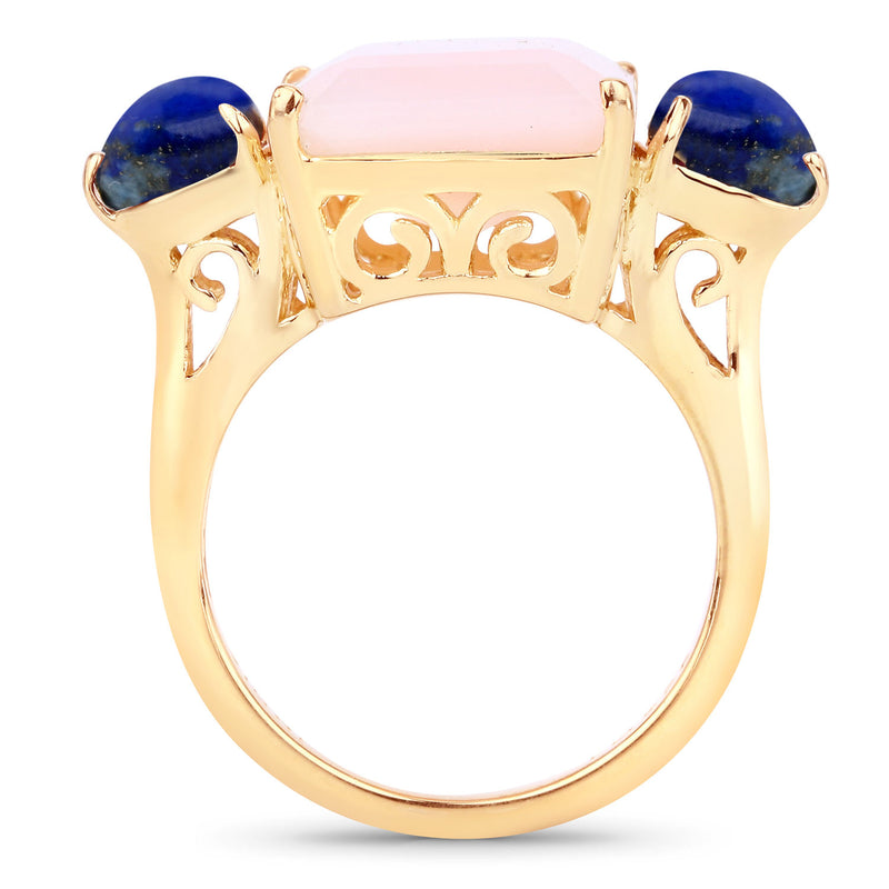 12.18 Carat Genuine Pink Opal and Lapis .925 Sterling Silver Ring