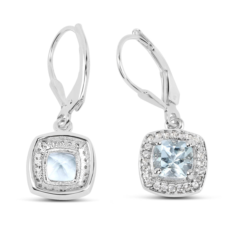 1.84 Carat Genuine Aquamarine & White Topaz .925 Sterling Silver Earrings