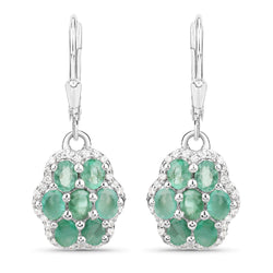 2.48 Carat Genuine Zambian Emerald and White Zircon .925 Sterling Silver Earrings