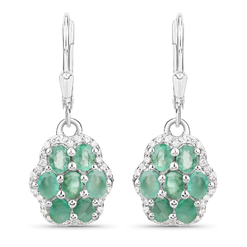 2.48 Carat Genuine Zambian Emerald and White Zircon .925 Sterling Silver Earrings