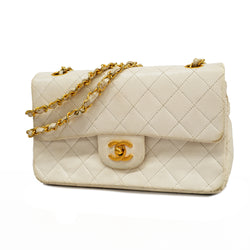 Auth Chanel Shoulder Bag Matrasse W Flap W Chain Lambskin Ivory Gold Metal