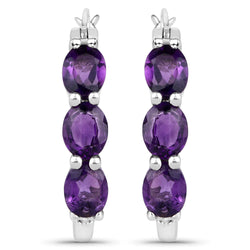 2.05 Carat Genuine Amethyst and White Diamond .925 Sterling Silver Earrings