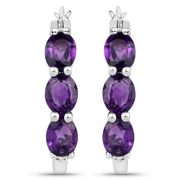 2.05 Carat Genuine Amethyst and White Diamond .925 Sterling Silver Earrings