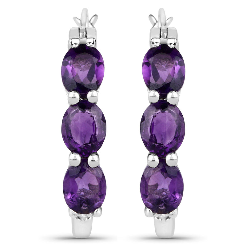 2.05 Carat Genuine Amethyst and White Diamond .925 Sterling Silver Earrings