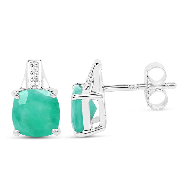 3.20 Carat Genuine Emerald Sterling Silver Earrings