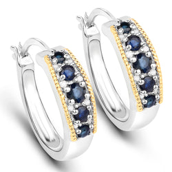 0.70 Carat Genuine Blue Sapphire and White Diamond .925 Sterling Silver with 14K Yellow Gold Earrings