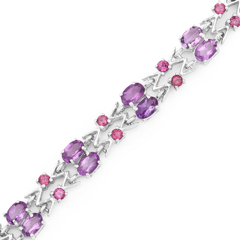 10.76 Carat Genuine Amethyst and Rhodolite .925 Sterling Silver Bracelet