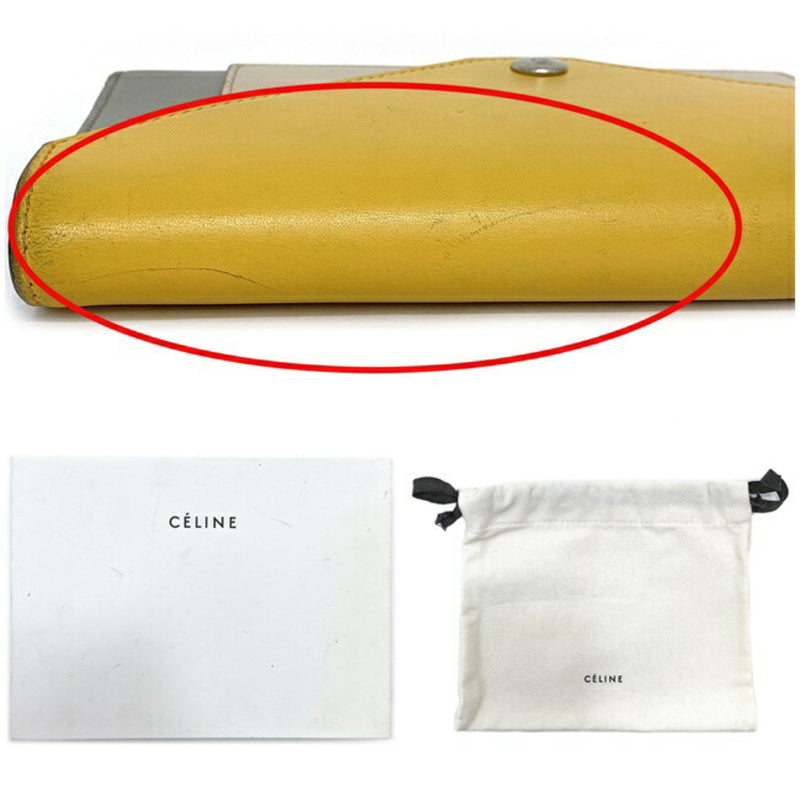 Celine Tri-Fold Wallet Trifold Multifunction Yellow Gray Beige 105853 Leather CELINE Calfskin Women's Genuine