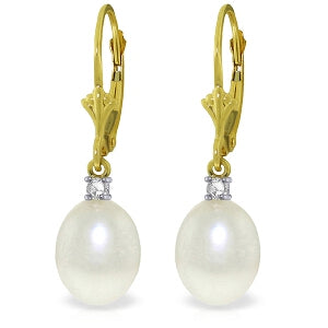 8.1 Carat 14K Solid Yellow Gold Leverback Earrings Diamond Pearl