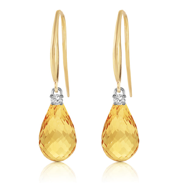 4.6 Carat 14K Solid Yellow Gold Joya Citrine Diamond Earringss