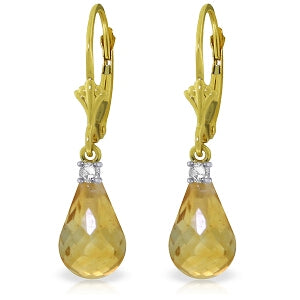 4.6 Carat 14K Solid Yellow Gold Leverback Earrings Diamond Citrine