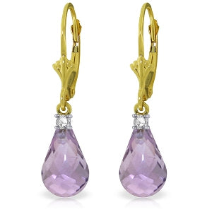 4.6 Carat 14K Solid Yellow Gold Leverback Earrings Diamond Amethyst