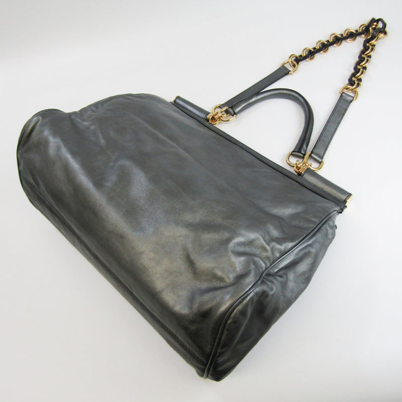 Dolce & Gabbana Sicily Womens Leather HandbagShoulder Bag Silver