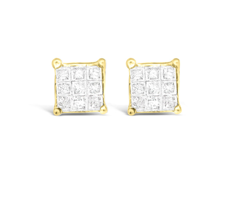 10K Yellow Gold Princess-cut Composite 18-stone Diamond Earrings (0.25 CTTW, J-K color, I2-I3 clarity)