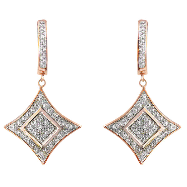 10K Rose Gold Plated Sterling Silver Round Cut Diamond Cushion Dangle Earrings (0.04 cttw, H-I Color, I2-I3 Clarity)