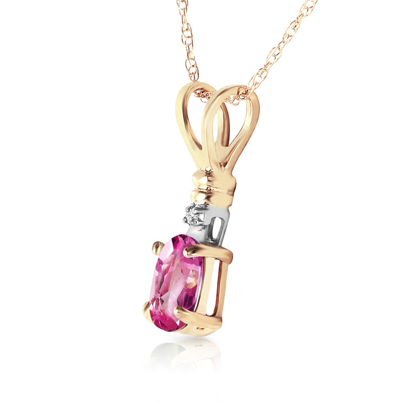 0.46 Carat 14K Solid Yellow Gold Pop Of Color Pink Topaz Diamond Necklace