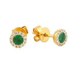 18k Yellow Gold Stud Earrings Natural Emerald Stud Earrings Jewelry