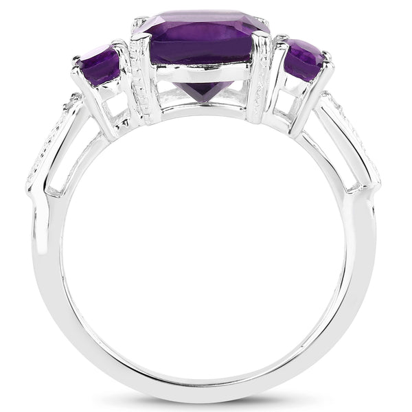 2.38 Carat Genuine Amethyst & White Topaz .925 Sterling Silver Ring