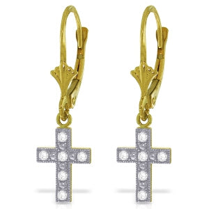 0.06 Carat 14K Solid Yellow Gold Cross Necklace Earrings Natural Diamond