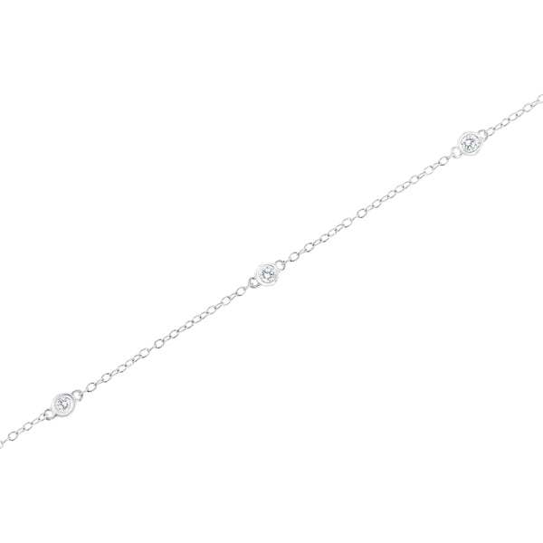 .925 Sterling Silver 1/4 cttw Bezel Set Round-Cut Diamond 5 Station Strand Bracelet (I-J Color, I2-I3 Clarity) - Size 7.25"