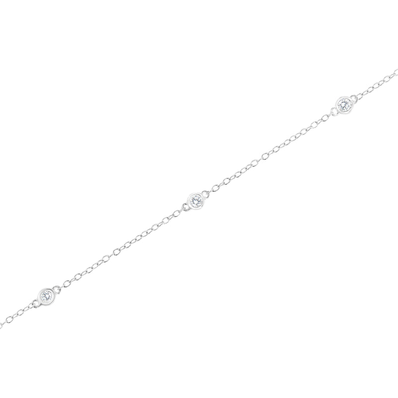 .925 Sterling Silver 1/4 cttw Bezel Set Round-Cut Diamond 5 Station Strand Bracelet (I-J Color, I2-I3 Clarity) - Size 7.25"
