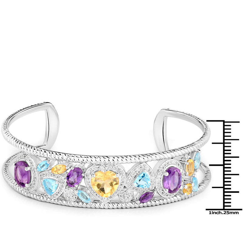 7.27 Carat Genuine Multi Stones .925 Sterling Silver Cuff Bangle