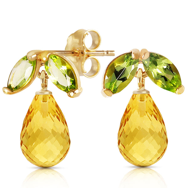 3.4 Carat 14K Solid Yellow Gold Stud Earrings Peridot Citrine