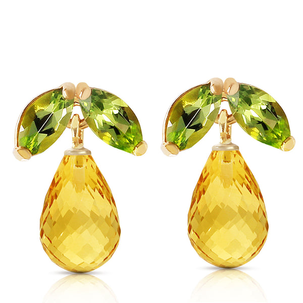 3.4 Carat 14K Solid Yellow Gold Stud Earrings Peridot Citrine