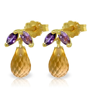 3.4 Carat 14K Solid Yellow Gold Stud Earrings Amethyst Citrine