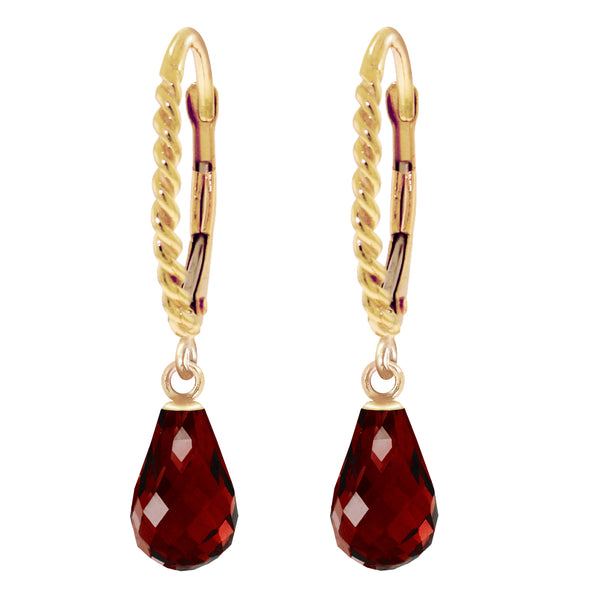 3 Carat 14K Solid Yellow Gold Leverback Earrings Briolette Garnet