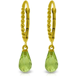 3 Carat 14K Solid Yellow Gold Leverback Earrings Briolette Peridot