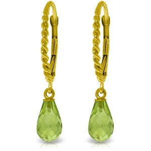 3 Carat 14K Solid Yellow Gold Leverback Earrings Briolette Peridot