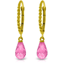 3 Carat 14K Solid Yellow Gold Leverback Earrings Briolette Pink Topaz