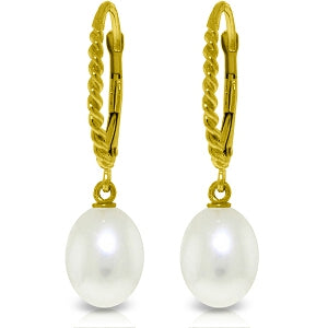 8 Carat 14K Solid Yellow Gold Leverback Earrings Briolette Pearl