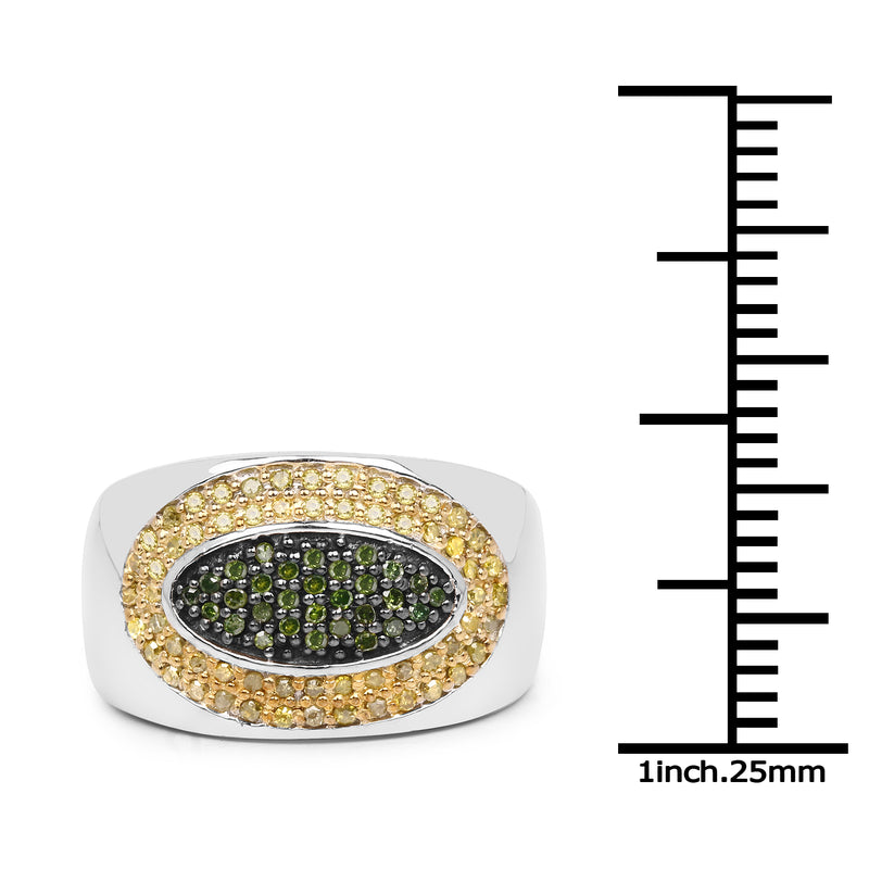 0.38 Carat Genuine Green Diamond and Yellow Diamond .925 Sterling Silver Ring