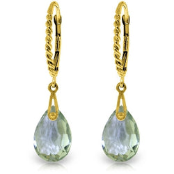 6 Carat 14K Solid Yellow Gold Leverback Earrings Briolette Green Amethyst