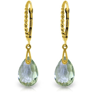 6 Carat 14K Solid Yellow Gold Leverback Earrings Briolette Green Amethyst