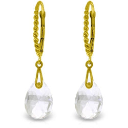 6 Carat 14K Solid Yellow Gold Leverback Earrings Briolette White Topaz