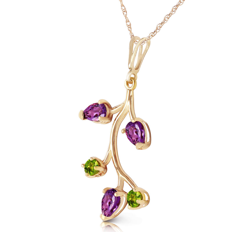 0.95 Carat 14K Solid Yellow Gold Leaves Fusion Amethyst Peridot Necklace
