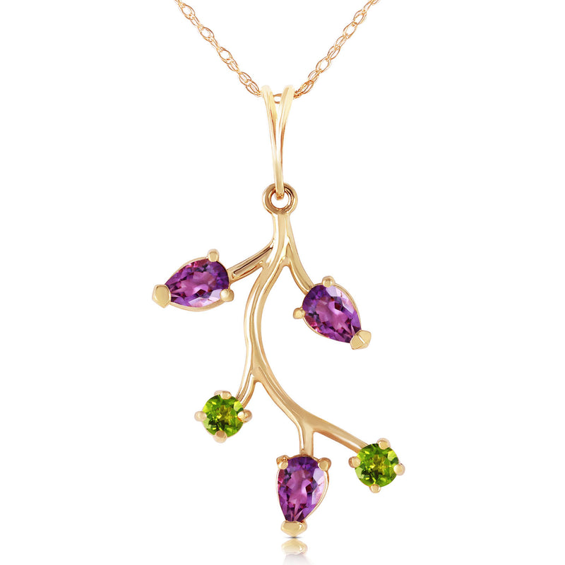 0.95 Carat 14K Solid Yellow Gold Leaves Fusion Amethyst Peridot Necklace