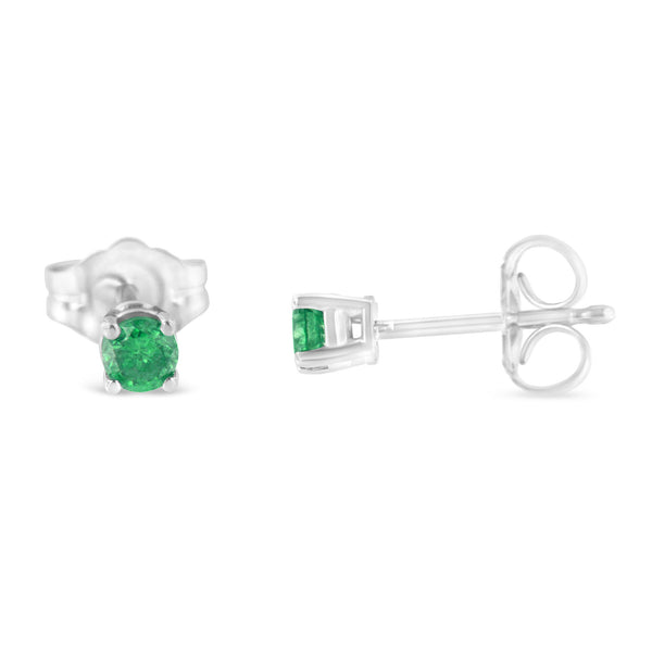 .925 Sterling Silver 1/4 Cttw Round Brilliant-Cut Green Diamond Classic 4-Prong Stud Earrings (Fancy Color-Enhanced, I2-I3 Clarity)