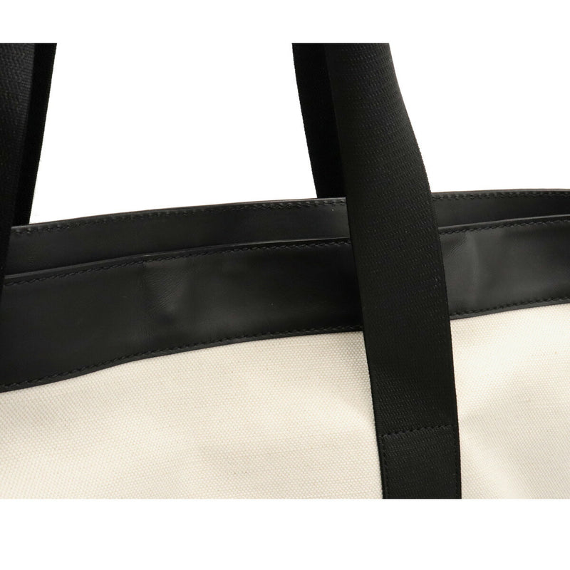 BALENCIAGA Navy Cabas Tote Bag Shoulder Canvas Leather Natural Black 374767