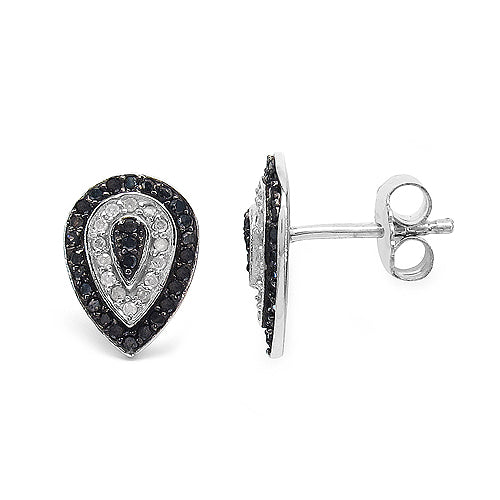 0.47 Carat Genuine Black Diamond & White Diamond .925 Sterling Silver Earrings