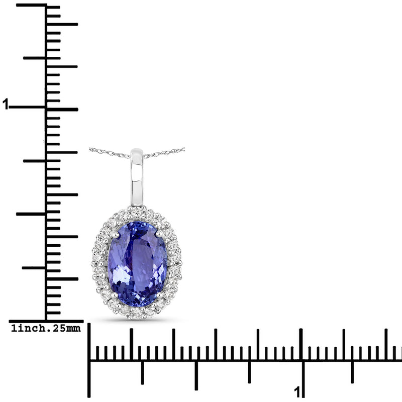 3.06 Carat Genuine Tanzanite and White Diamond 14K White Gold Pendant